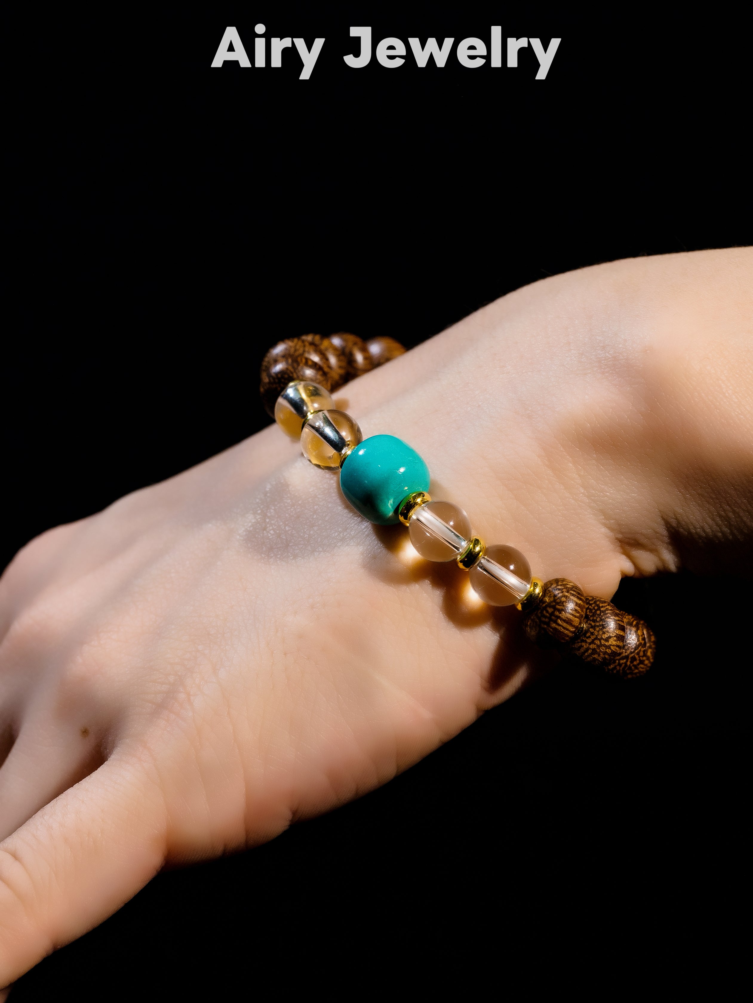 Natural chicken wing wood white crystal bracele