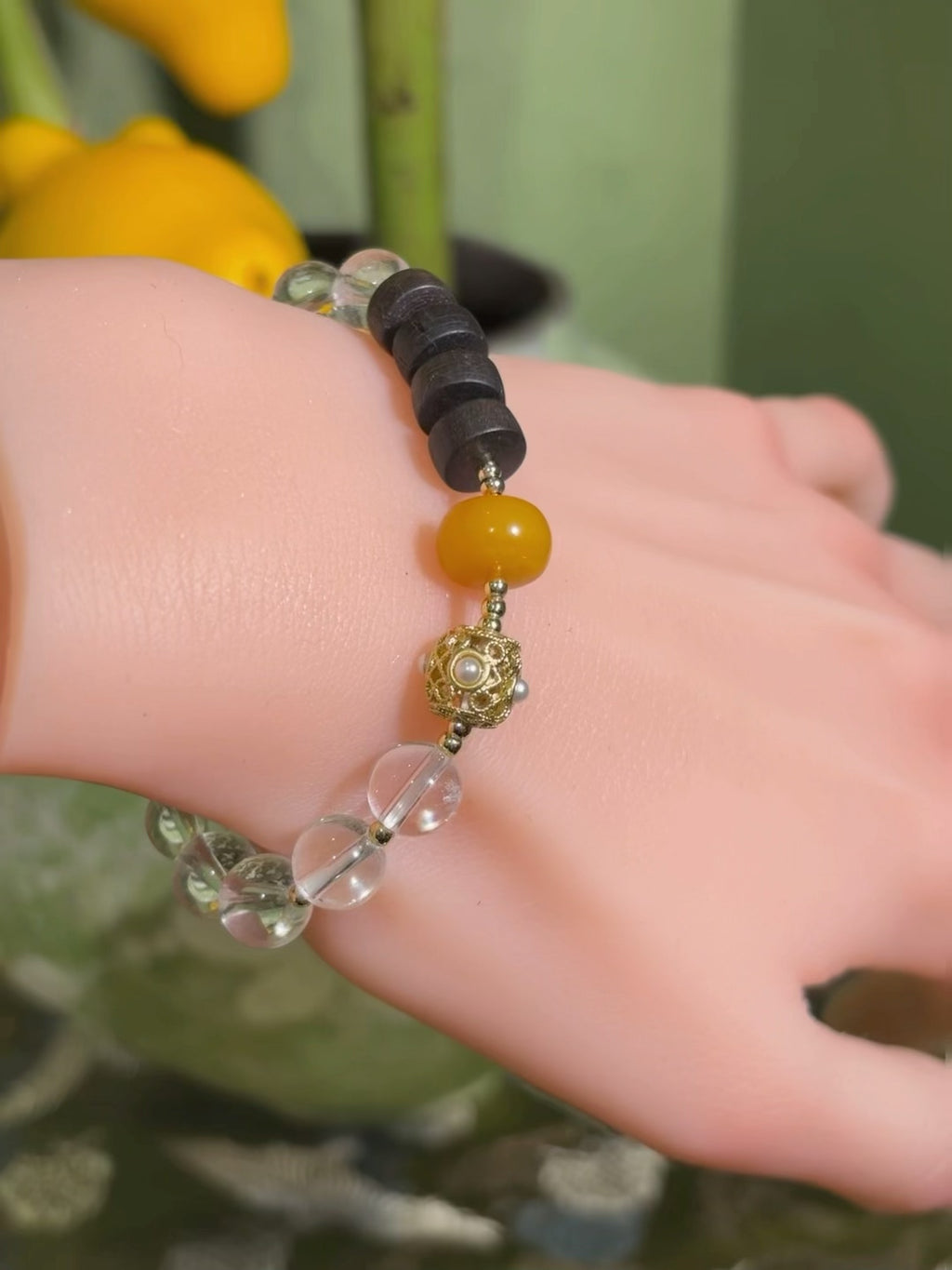 Natural white crystal amber original design bracelet