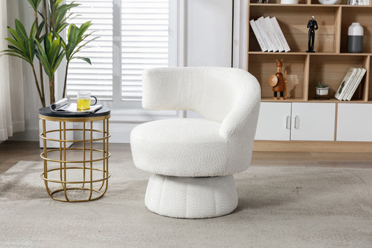 360 Degree Swivel Cuddle Barrel Accent Chairs, Round Armchairs, White