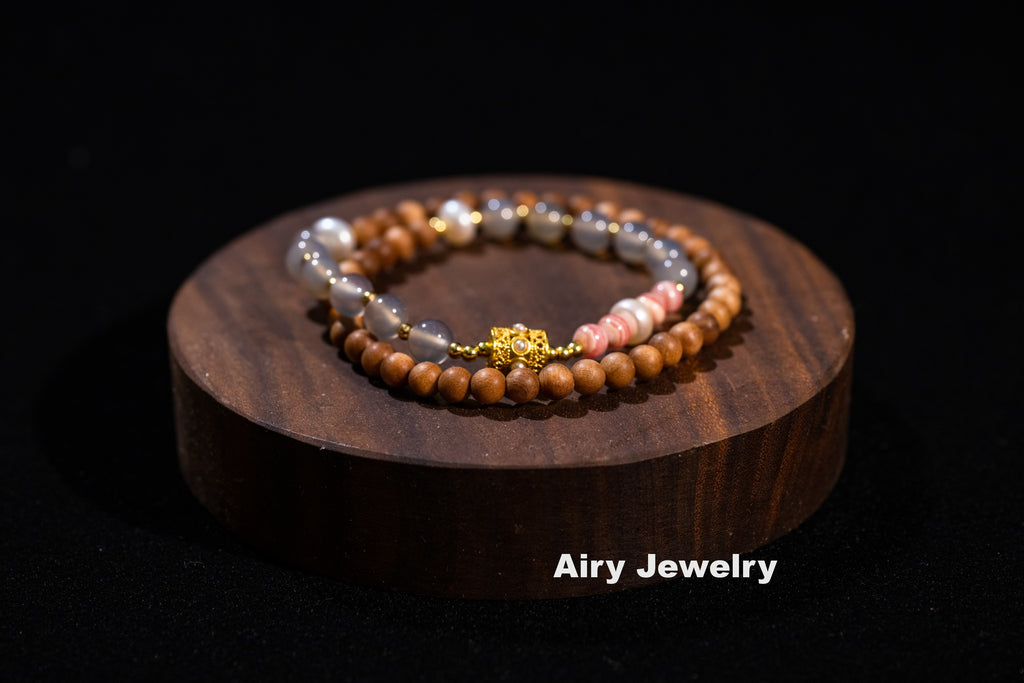 Double layered agate wooden bracelet