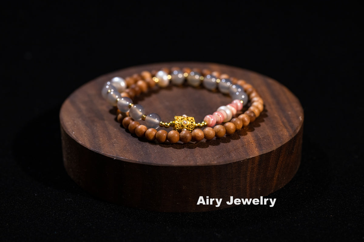 Double layered agate wooden bracelet