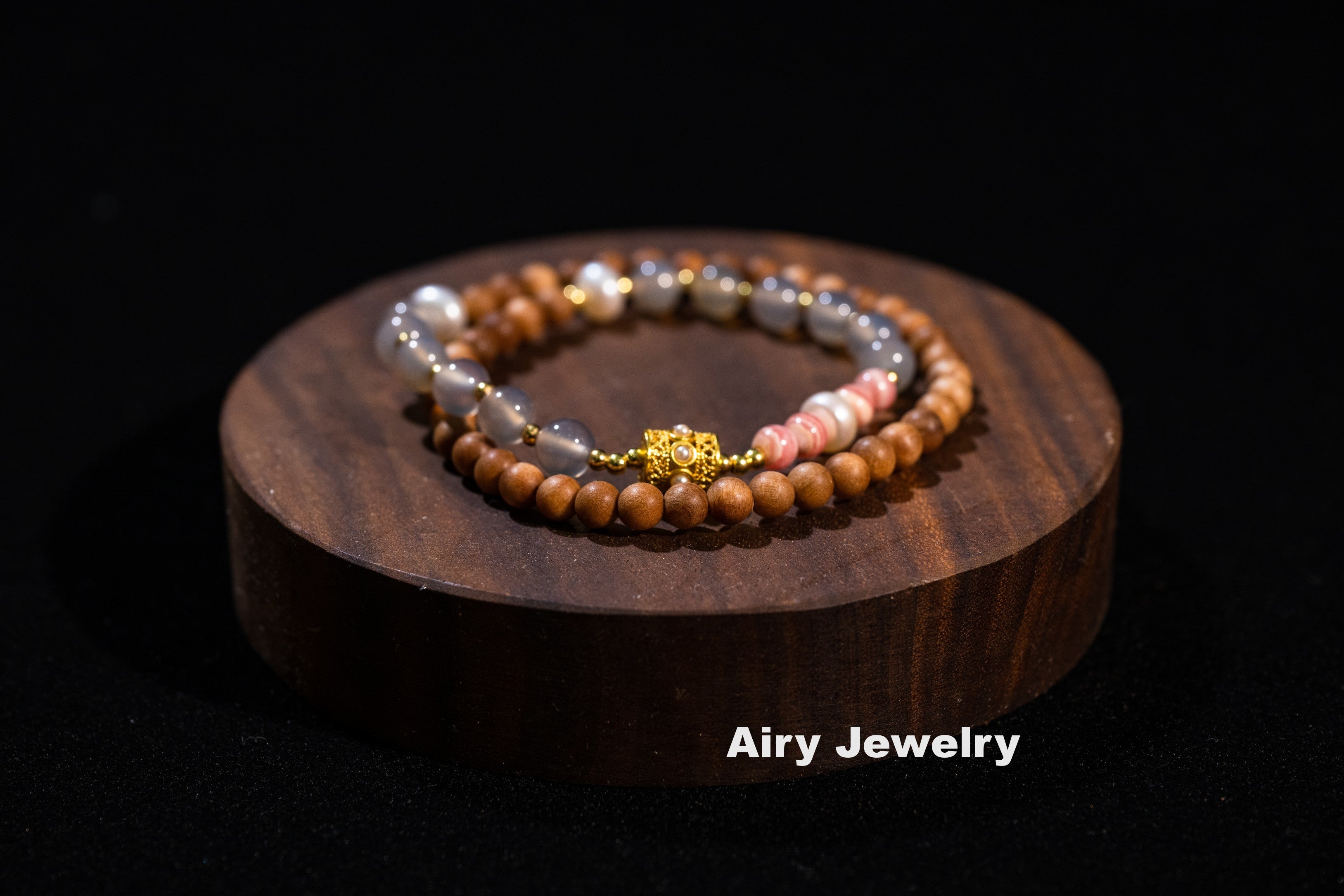 Double layered agate wooden bracelet
