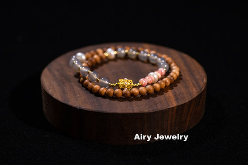 Double layered agate wooden bracelet