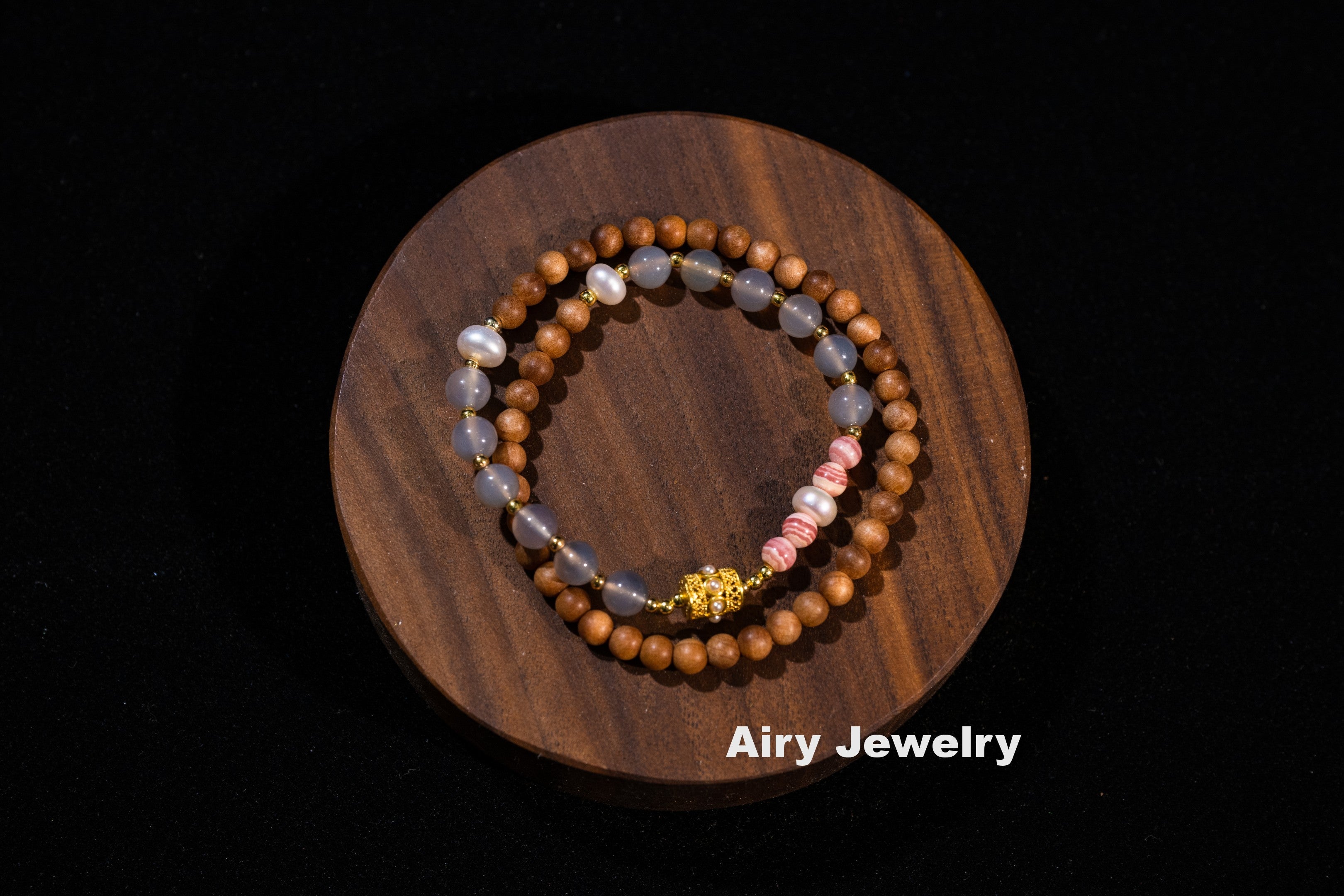 Double layered agate wooden bracelet