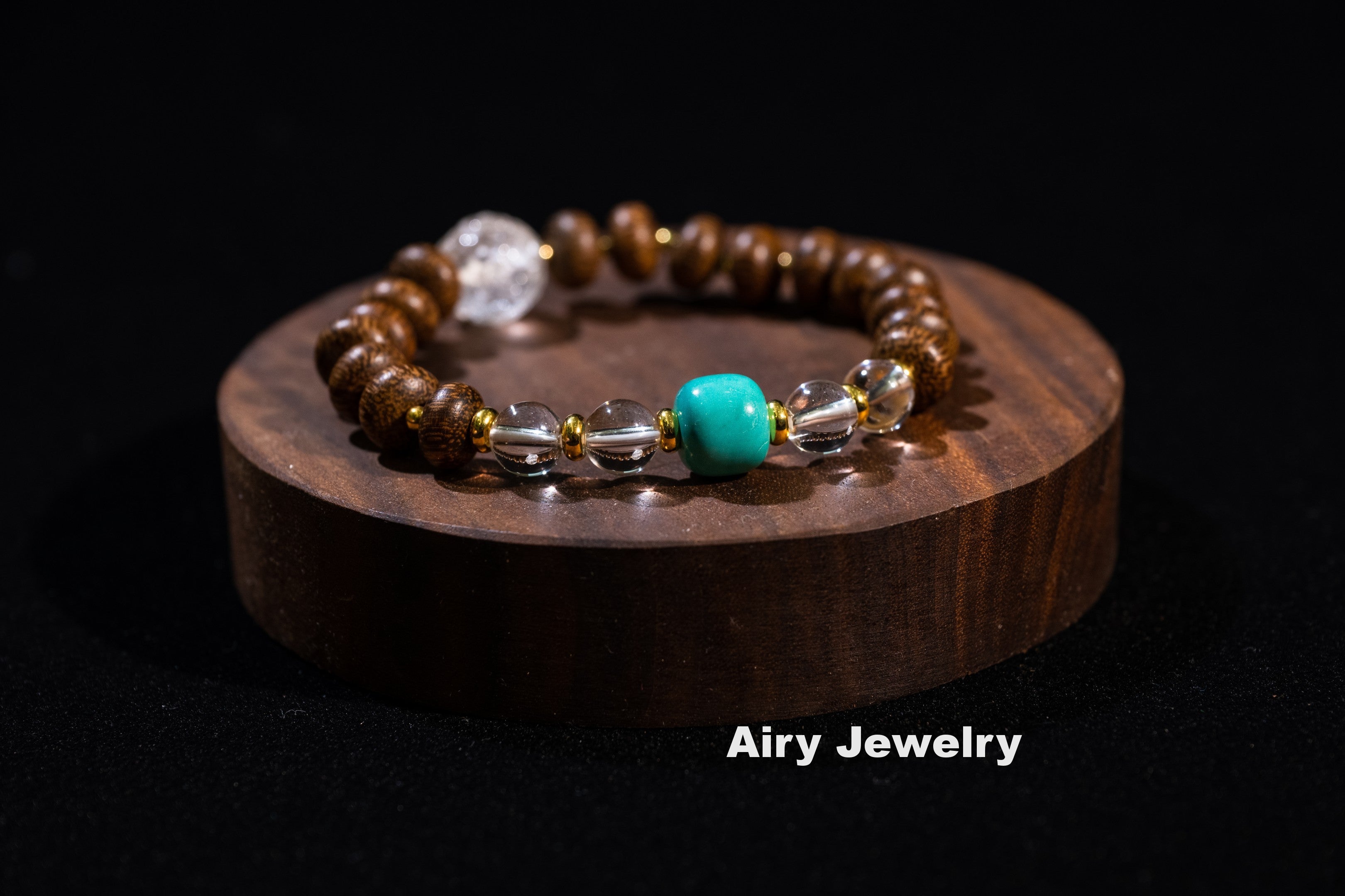 Natural chicken wing wood white crystal bracele