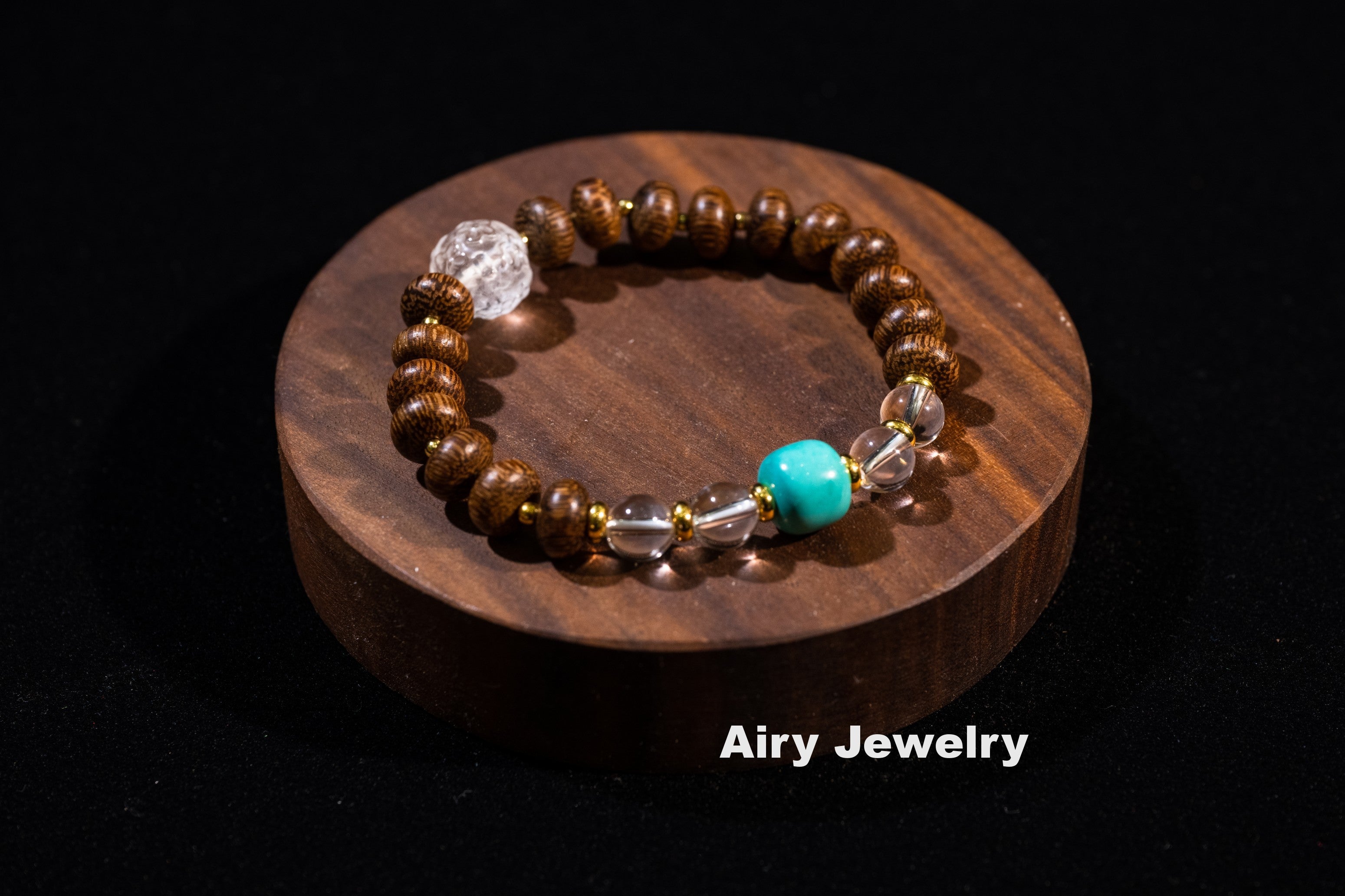 Natural chicken wing wood white crystal bracele