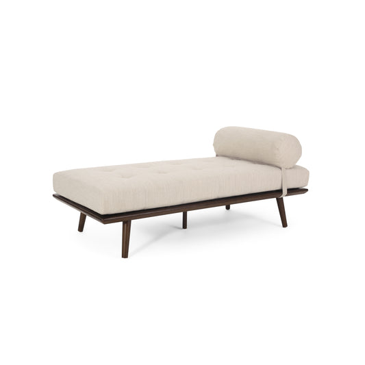 Mid-Century Modern Button-Tufted Chaise Lounge with Bolster Pillow, White